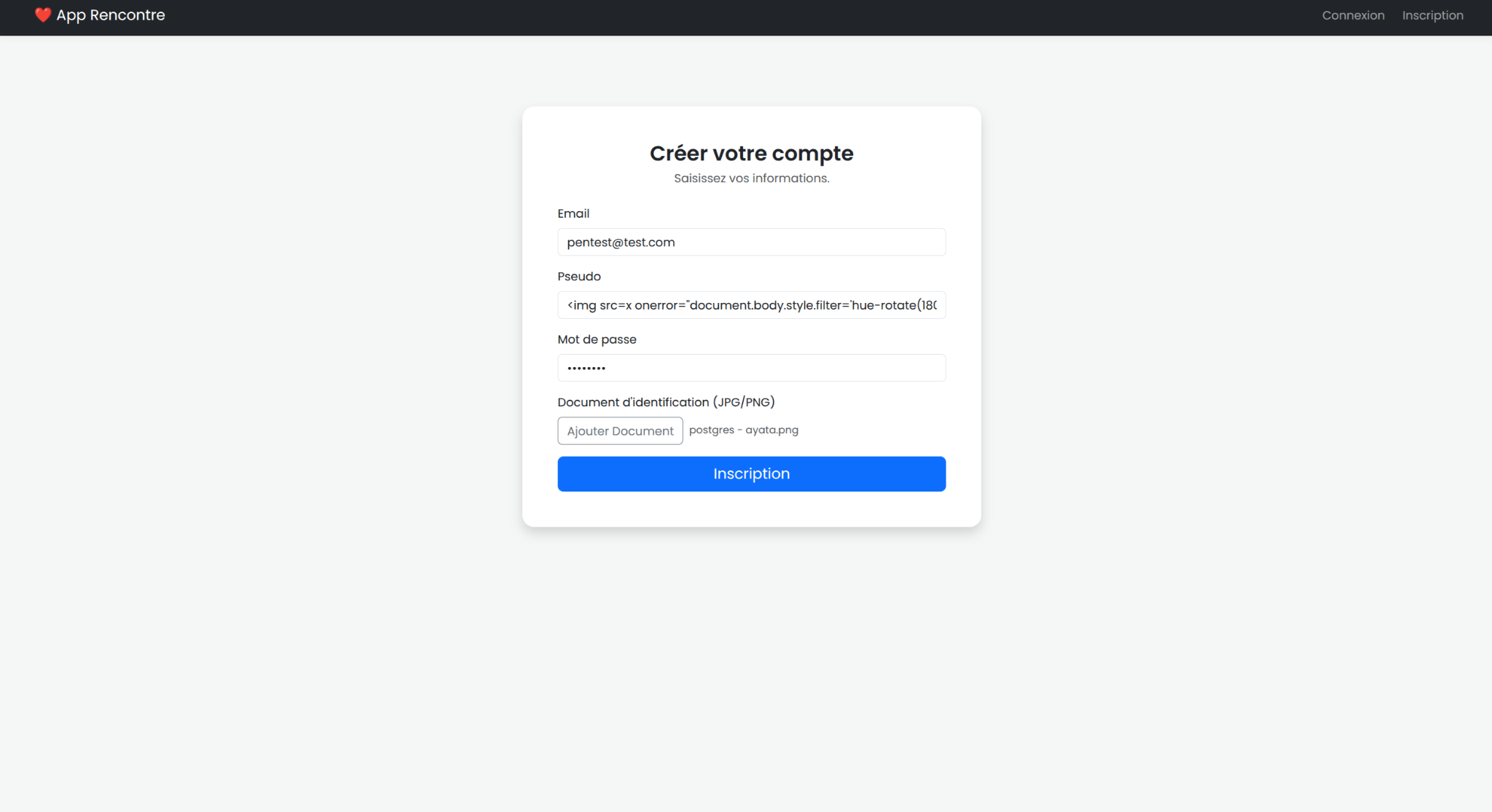 Payload inside the username field